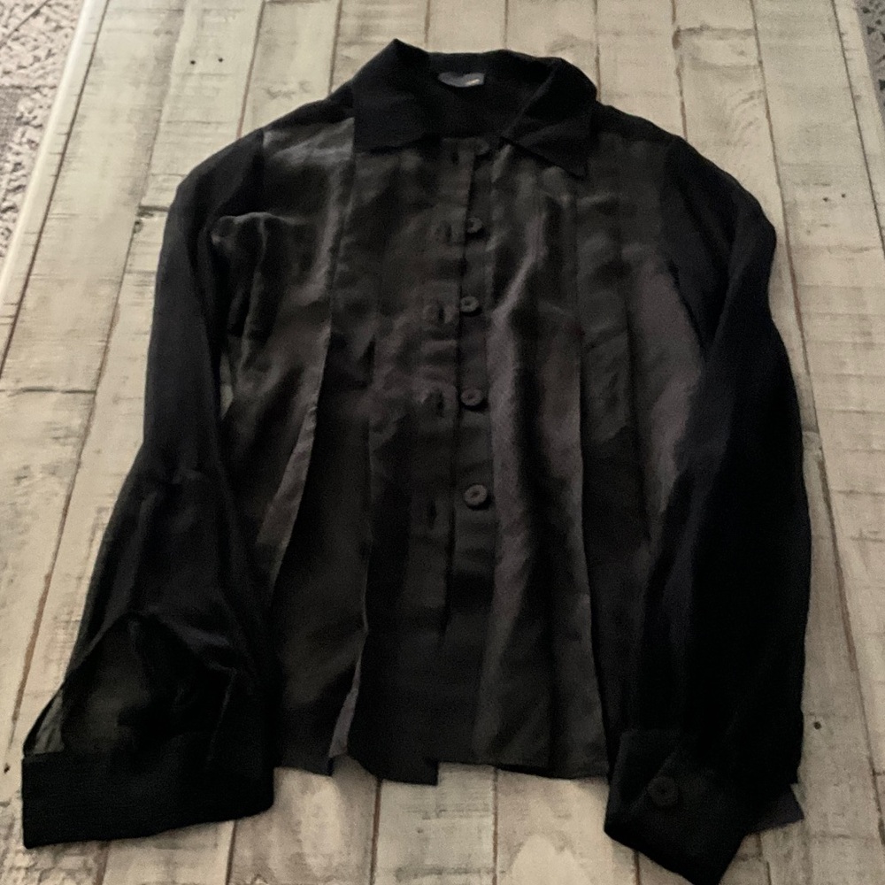 Fendi 100% Silk Black Collar Blouse